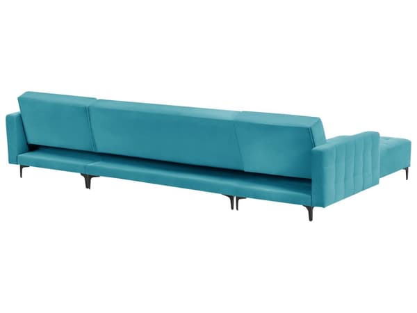 U Sofa med Dobbelt Chaiselong Blå Velour 5 Personers Sovesofa Open End Moderne Tuftet Sofa med Sovefunktion til Stue Indretning