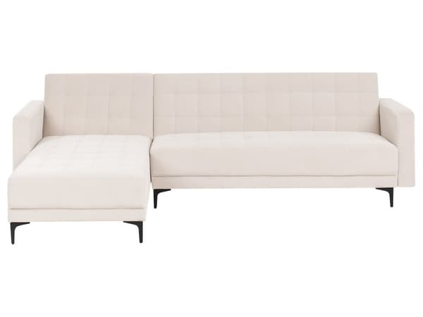 Sovesofa med Chaiselong Beige Velour 4 Personers Sofa L Formet Hjørnesofa Dyb Sofaseng Blød Stofsofa Design Hjørnesovesofa Højrevendt