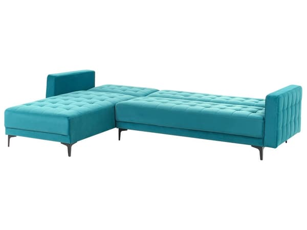 Høyre Hjørnesofa Sjøblå Fløyel Tufted Stoff Moderne L-formet Modulær 4 Seter L Sjeselong