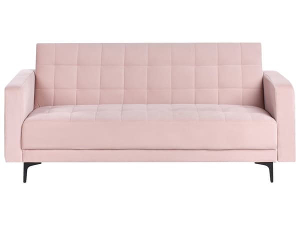 Sovesofa Pastellrosa Fløyel Tufted Stoff Moderne Stue Modulær 3 Seter Svart Ben Spor Arm