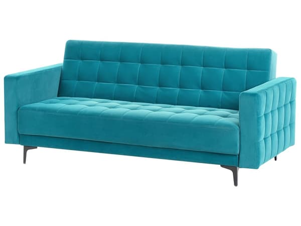 Sovesofa Sjøblå Fløyel Tufted Stoff Moderne Stue Modulær 3 Seter Svart Ben Spor Arm