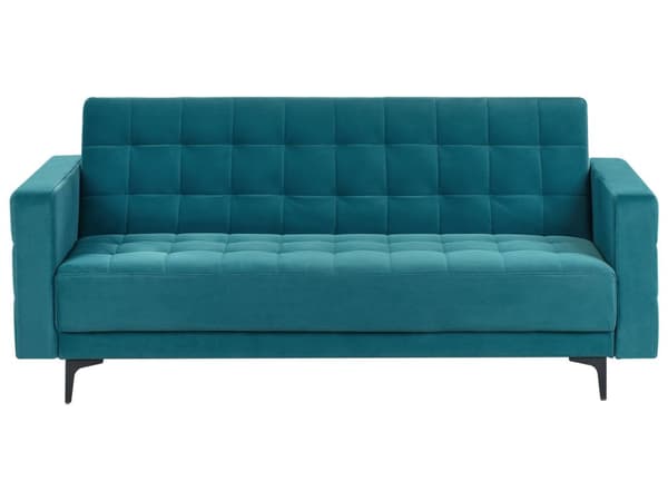 Sovesofa Sjøblå Fløyel Tufted Stoff Moderne Stue Modulær 3 Seter Svart Ben Spor Arm