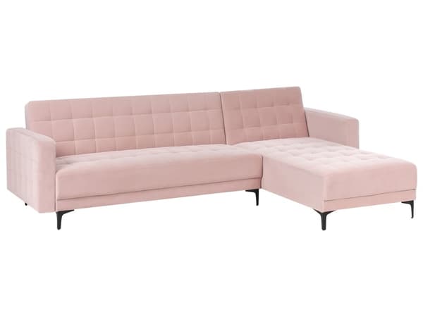 Venstre Hjørnesofa Pastellrosa Fløyel Tufted Stoff Moderne L-formet Modulær 4 Seter L Sjeselong