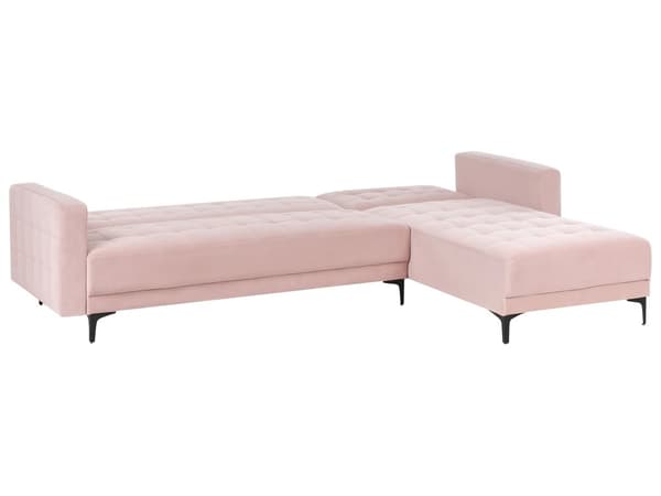 Venstre Hjørnesofa Pastellrosa Fløyel Tufted Stoff Moderne L-formet Modulær 4 Seter L Sjeselong