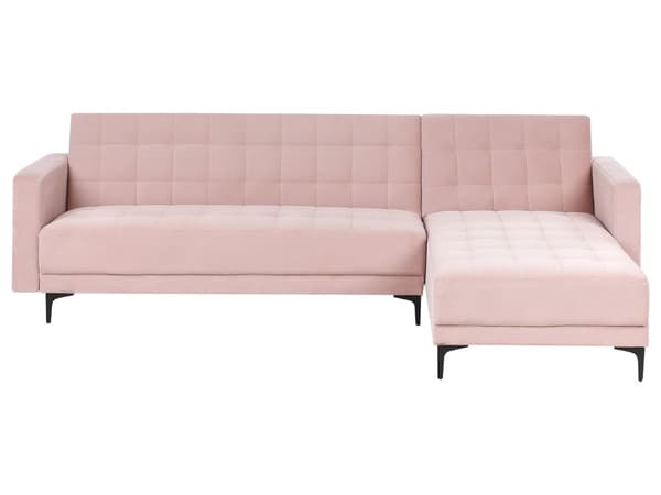 Venstre Hjørnesofa Pastellrosa Fløyel Tufted Stoff Moderne L-formet Modulær 4 Seter L Sjeselong