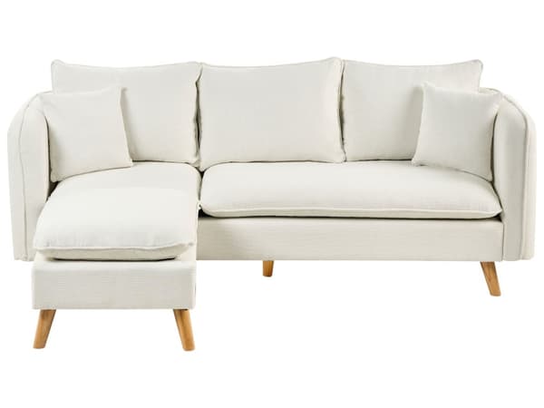 Sofa Hvitt Stoff Polstret med Ottoman Tuftet Polstret Sete med Spredte Puter