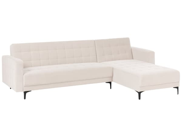 Venstre Hjørnesofa Lys Beige Fløyel Tufted Stoff Moderne L-formet Modulær 4 Seter L Sjeselong