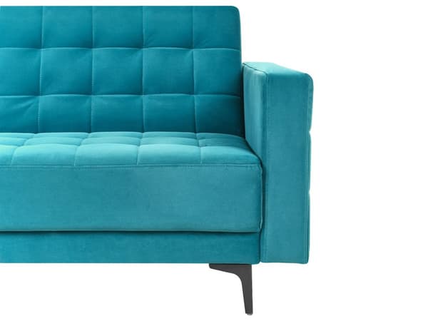 Vendbar Sovesofa med Sjeselong Høyrehånds Hjørnesofa Sjøblå Fløyels Tuftet Stoff Moderne L-formet Modulær 4 Seter med Ottoman Sjeselongue