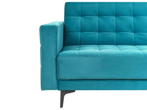 Vendbar Sovesofa med Sjeselong Venstrehånds Hjørnesofa Sjøblå Fløyels Tuftet Stoff Moderne L-formet Modulær 4 Seter med Ottoman Sjeselongue