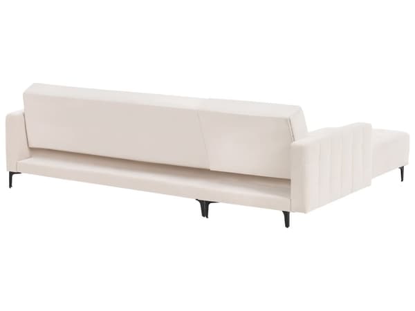 Vendbar Sovesofa med Sjeselong Høyrehånds Hjørnesofa Lysebeige Fløyels Tuftet Stoff Moderne L-formet Modulær 4 Seter med Ottoman Sjeselongue