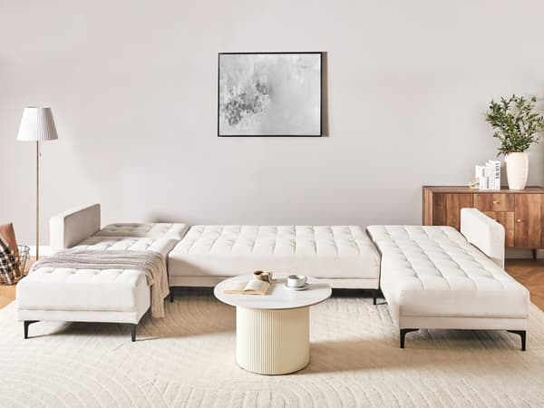 Hjørnesofa Lys Beige Fløyels Tufted Stoff Moderne U-formet Modulær 5 Seter med Sjeselonger