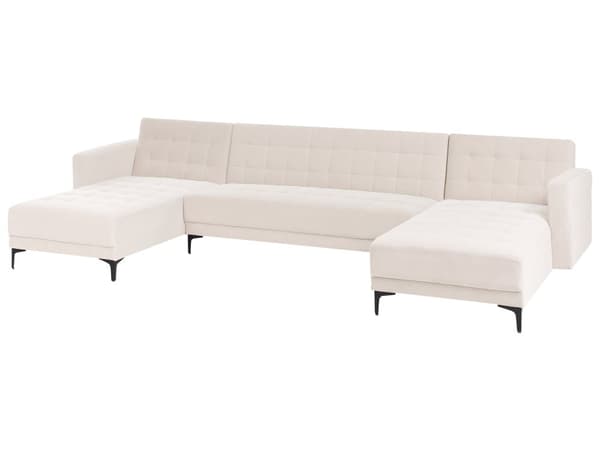Hjørnesofa Lys Beige Fløyels Tufted Stoff Moderne U-formet Modulær 5 Seter med Sjeselonger
