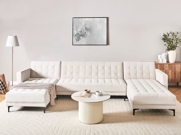 Hjørnesofa Lys Beige Fløyels Tufted Stoff Moderne U-formet Modulær 5 Seter med Sjeselonger