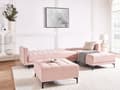 Miniatyrbilde 4 av 11: Vendbar Sovesofa med Sjeselong Venstrehånds Hjørnesofa Pastellrosa Fløyels Tuftet Stoff Moderne L-formet Modulær 4 Seter med Ottoman Sjeselongue
