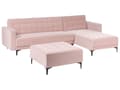 Miniatyrbilde 5 av 11: Vendbar Sovesofa med Sjeselong Venstrehånds Hjørnesofa Pastellrosa Fløyels Tuftet Stoff Moderne L-formet Modulær 4 Seter med Ottoman Sjeselongue