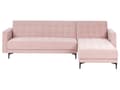Miniatyrbilde 9 av 11: Vendbar Sovesofa med Sjeselong Venstrehånds Hjørnesofa Pastellrosa Fløyels Tuftet Stoff Moderne L-formet Modulær 4 Seter med Ottoman Sjeselongue