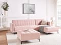 Miniatyrbilde 2 av 11: Vendbar Sovesofa med Sjeselong Venstrehånds Hjørnesofa Pastellrosa Fløyels Tuftet Stoff Moderne L-formet Modulær 4 Seter med Ottoman Sjeselongue