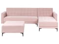 Miniatyrbilde 1 av 11: Vendbar Sovesofa med Sjeselong Venstrehånds Hjørnesofa Pastellrosa Fløyels Tuftet Stoff Moderne L-formet Modulær 4 Seter med Ottoman Sjeselongue