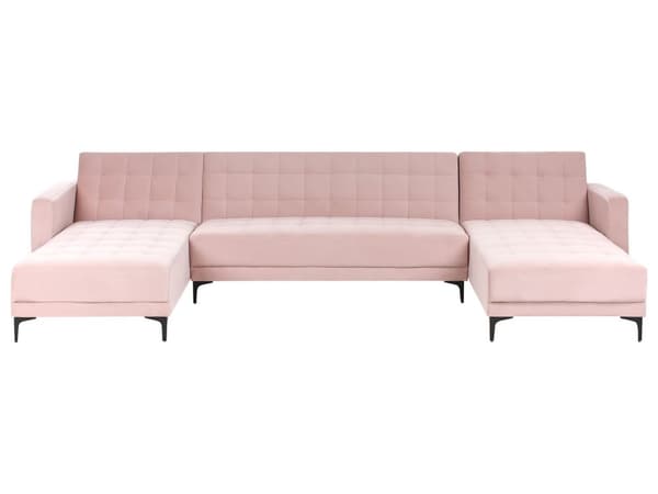 Hjørnesofa Pastellrosa Fløyels Tufted Stoff Moderne U-formet Modulær 5 Seter med Sjeselonger
