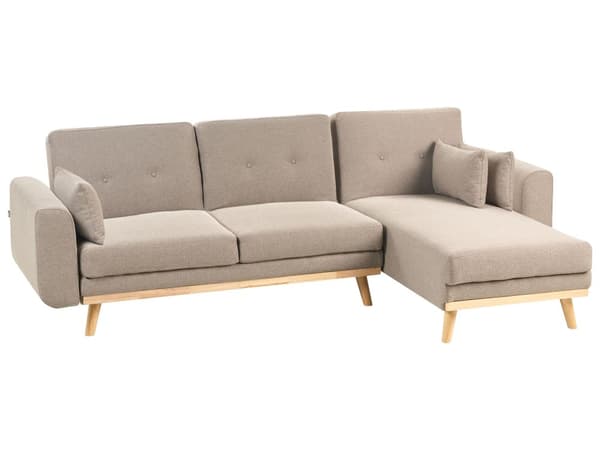 Sovesofa med Chaiselong Lysebrun 3 Personers Sofa L Formet Hjørnesofa Dyb Sofaseng Blød Stofsofa Design Hjørnesovesofa Venstrevendt