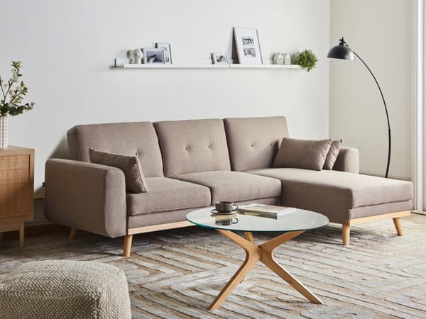 Sovesofa med Chaiselong Lysebrun 3 Personers Sofa L Formet Hjørnesofa Dyb Sofaseng Blød Stofsofa Design Hjørnesovesofa Venstrevendt