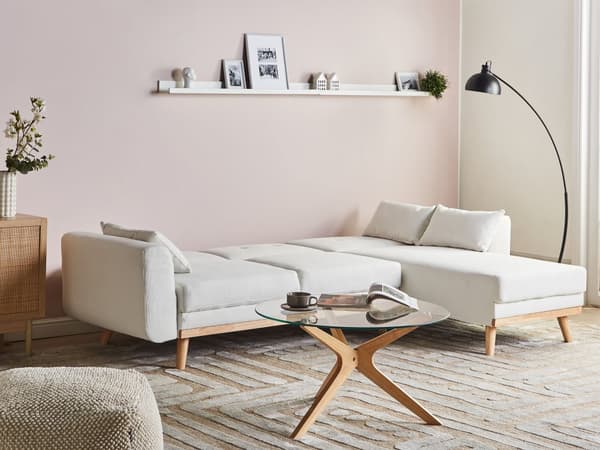 Sovesofa med Chaiselong Hvid 3 Personers Sofa L Formet Hjørnesofa Dyb Sofaseng Blød Stofsofa Design Hjørnesovesofa Venstrevendt