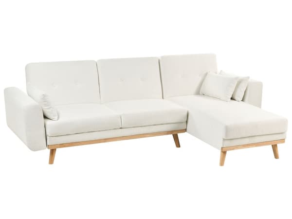 Sovesofa med Chaiselong Hvid 3 Personers Sofa L Formet Hjørnesofa Dyb Sofaseng Blød Stofsofa Design Hjørnesovesofa Venstrevendt