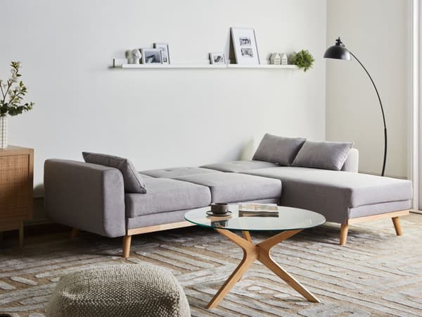 Sovesofa med Chaiselong Grå 3 Personers Sofa L Formet Hjørnesofa Dyb Sofaseng Blød Stofsofa Design Hjørnesovesofa Venstrevendt