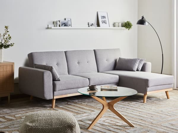 Sovesofa med Chaiselong Grå 3 Personers Sofa L Formet Hjørnesofa Dyb Sofaseng Blød Stofsofa Design Hjørnesovesofa Venstrevendt