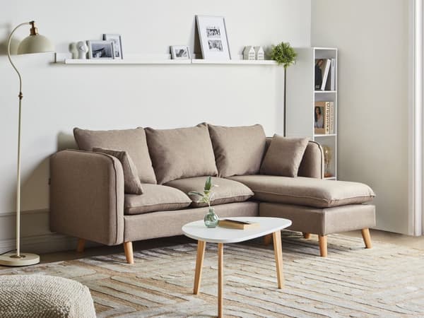 Sofa Lysebrun Polyester 3 Personers Tyk Polstret Dyb Blød Stofsofa med Fodskammel til Stuen Moderne Inspiration Stue Møbel Moderne