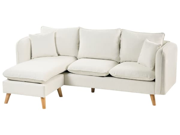 Sofa Hvid Polyester 3 Personers Tyk Polstret Dyb Blød Stofsofa med Fodskammel til Stuen Moderne Inspiration Stue Møbel Moderne