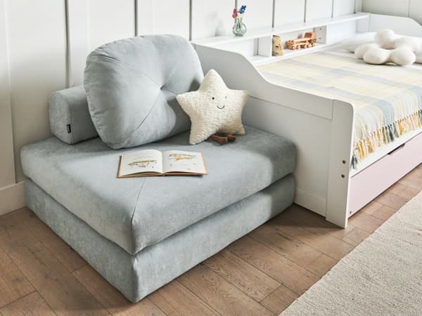 Sofa puf liggende lyseblå polstret sofa til stuen værelse med sovefunktion pude aftagelige pudebetræk moderne design