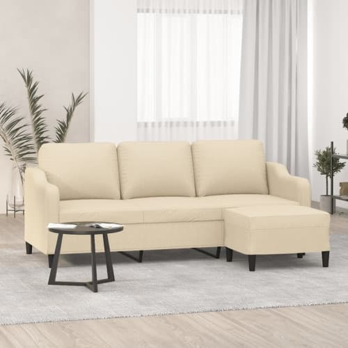 3-sitssoffa med fotpall Gräddvit 180 cm tyg