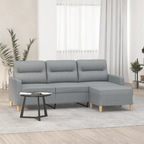 3-sitssoffa med fotpall ljusgrå 180 cm tyg