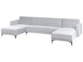 Miniatyrbillede 5 af 9: U Sofa med Dobbelt Chaiselong Lysegrå Velour 5 Personers Sovesofa Open End Moderne Tuftet Sofa med Sovefunktion til Stue Indretning