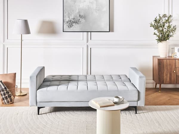 Sovesofa Lysegrå Velour 3 Personers Moderne Blød Sofa Sofaseng Tre Personers Designsofa Praktisk Splitback Stofsofa God Liggekomfort