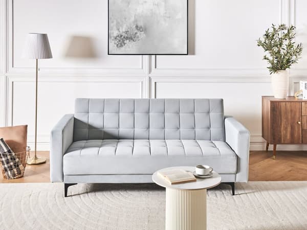 Sovesofa Lysegrå Velour 3 Personers Moderne Blød Sofa Sofaseng Tre Personers Designsofa Praktisk Splitback Stofsofa God Liggekomfort