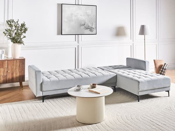 Sovesofa med Chaiselong Lysegrå Velour 4 Personers Sofa L Formet Hjørnesofa Sofaseng Blød Stofsofa Design Hjørnesovesofa Venstrevendt