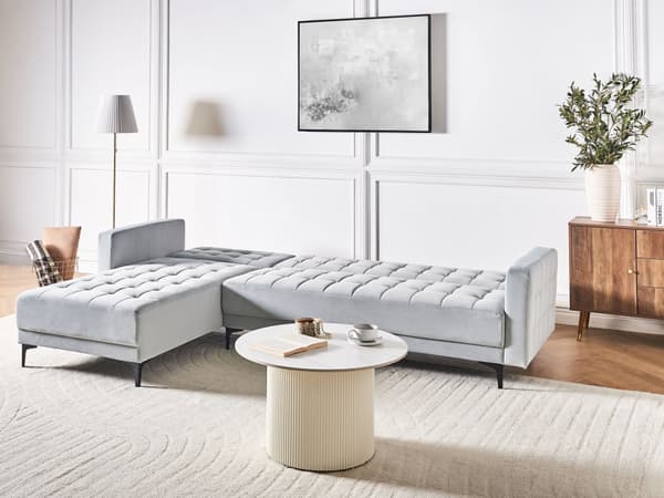 Sovesofa med Chaiselong Lysegrå Velour 4 Personers Sofa L Formet Hjørnesofa Dyb Sofaseng Blød Stofsofa Design Hjørnesovesofa Højrevendt