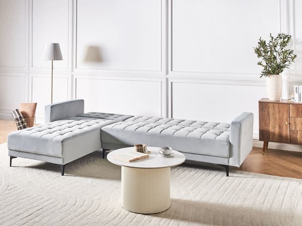 Sovesofa med Chaiselong Lysegrå Velour 4 Personers Sofa L Formet Hjørnesofa Dyb Sofaseng Blød Stofsofa Design Hjørnesovesofa Højrevendt