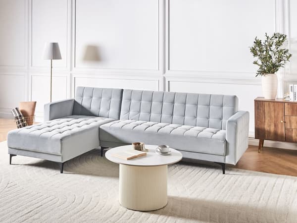 Sovesofa med Chaiselong Lysegrå Velour 4 Personers Sofa L Formet Hjørnesofa Dyb Sofaseng Blød Stofsofa Design Hjørnesovesofa Højrevendt