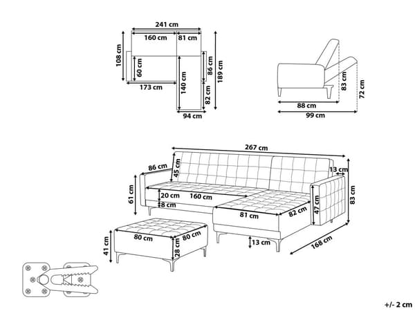 Sovesofa med Chaiselong Lysegrå Velour 4 Personers Sofa L Formet Hjørnesofa med Fodskammel Sofaseng Blød Stofsofa Design Hjørnesovesofa