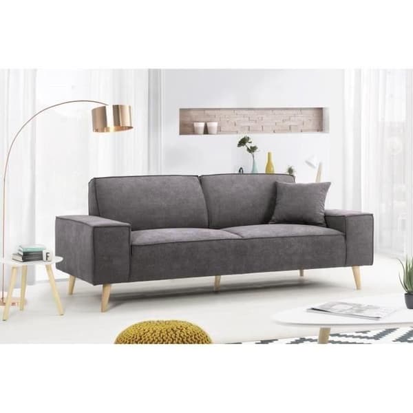 Hexagone - 3-sits rak soffa - Grå tyg - L 216 x D 90 x H 80 cm - Gustave