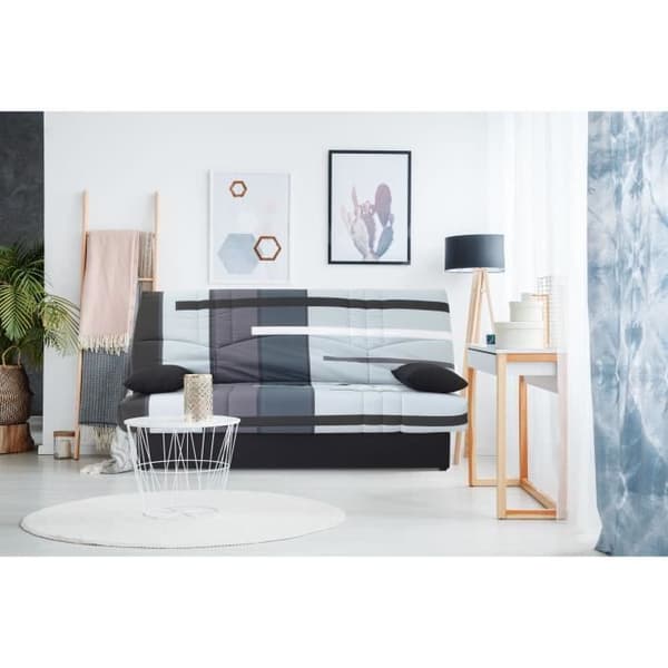 Clic clac 3 platser DREAM - 100 % bomullstyg med grått spårtryck - Säng 125x190 cm - L190 x D92 x H96 cm
