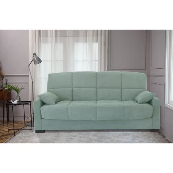 3-sits bäddsoffa MEGAN 14 - Mandelgrönt Soro-tyg - Med armstöd - Säng 130x190 cm - L223 x D96 x H103 cm