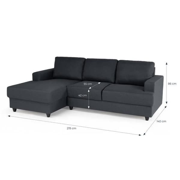 Paul 4-sits vänster hörnsoffa - Antracitgrått tyg - L 215 x D 140 cm - Tillverkad i Ukraina