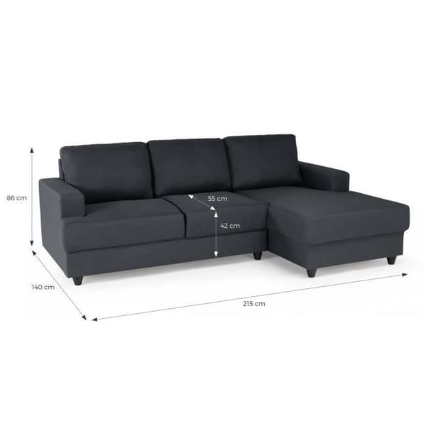 Paul 4-sits höger hörnsoffa - Antracitgrått tyg - L 215 x d 140 cm