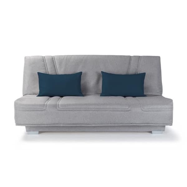 COMFORT BULTEX Click-clack bänk - 3 ställen - Grått tyg + Blå dekorativa kuddar - L193 x