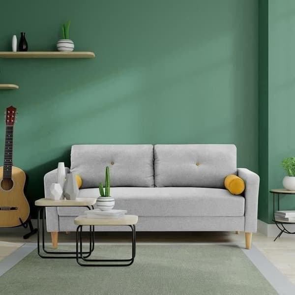 3-sits soffa + 2 kuddar - Ljusgrått tyg - L 175 x D 80 x H 85 cm - KÖPENHAGEN