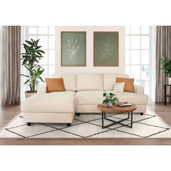 Vänsterhörnsoffa 4 platser - PAUL i cord - Beige tyg - 216 x 141 x 79 cm - Tillverkad i Ukraina